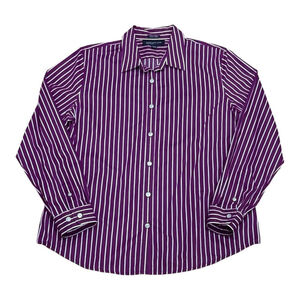 Jones New York Shirt Womens Large Purple White Striped Button Down Easy Care Top
